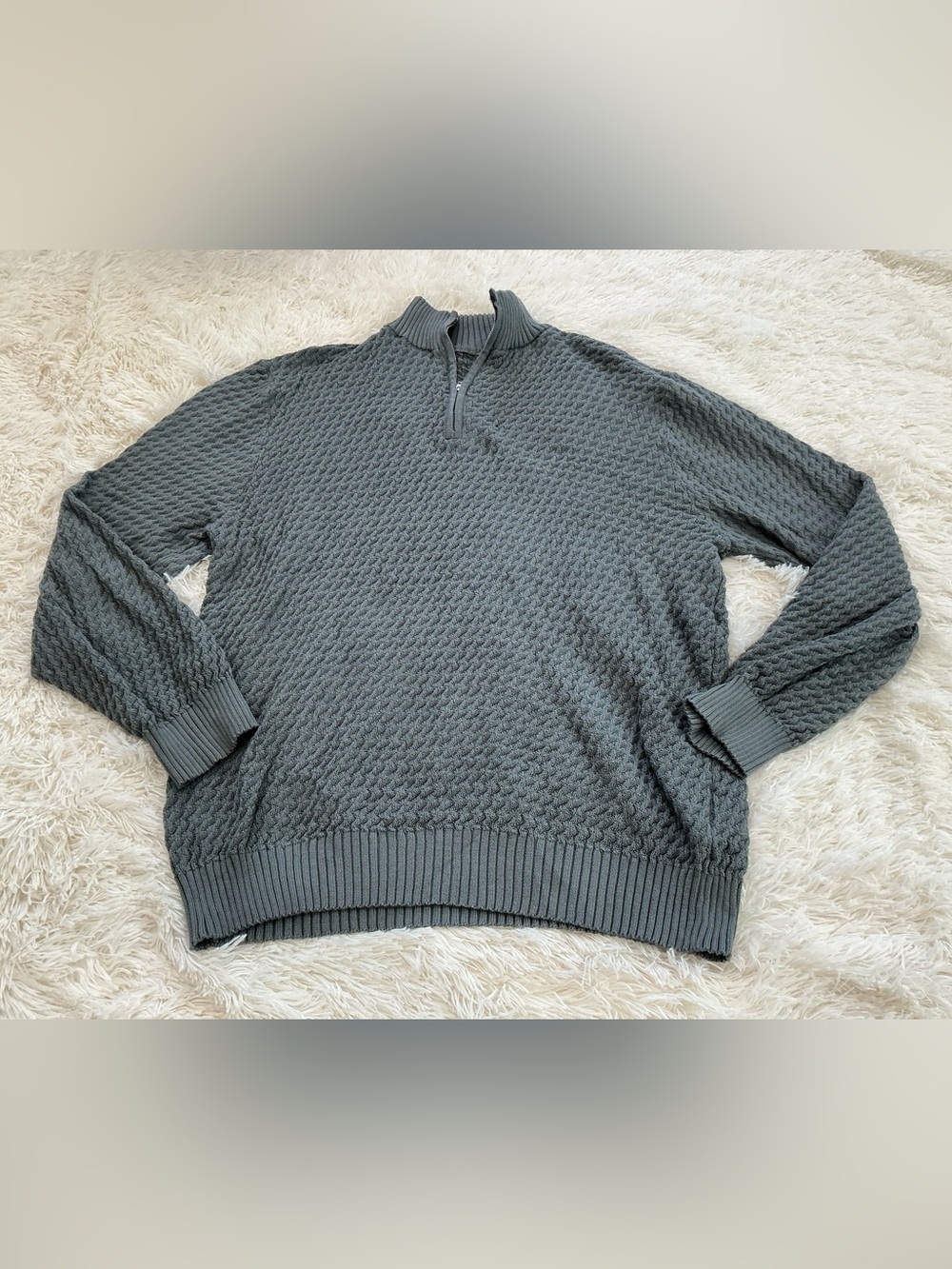 MANFINITY Men's Half-Zip Textured Sweater - Charcoal Gray
